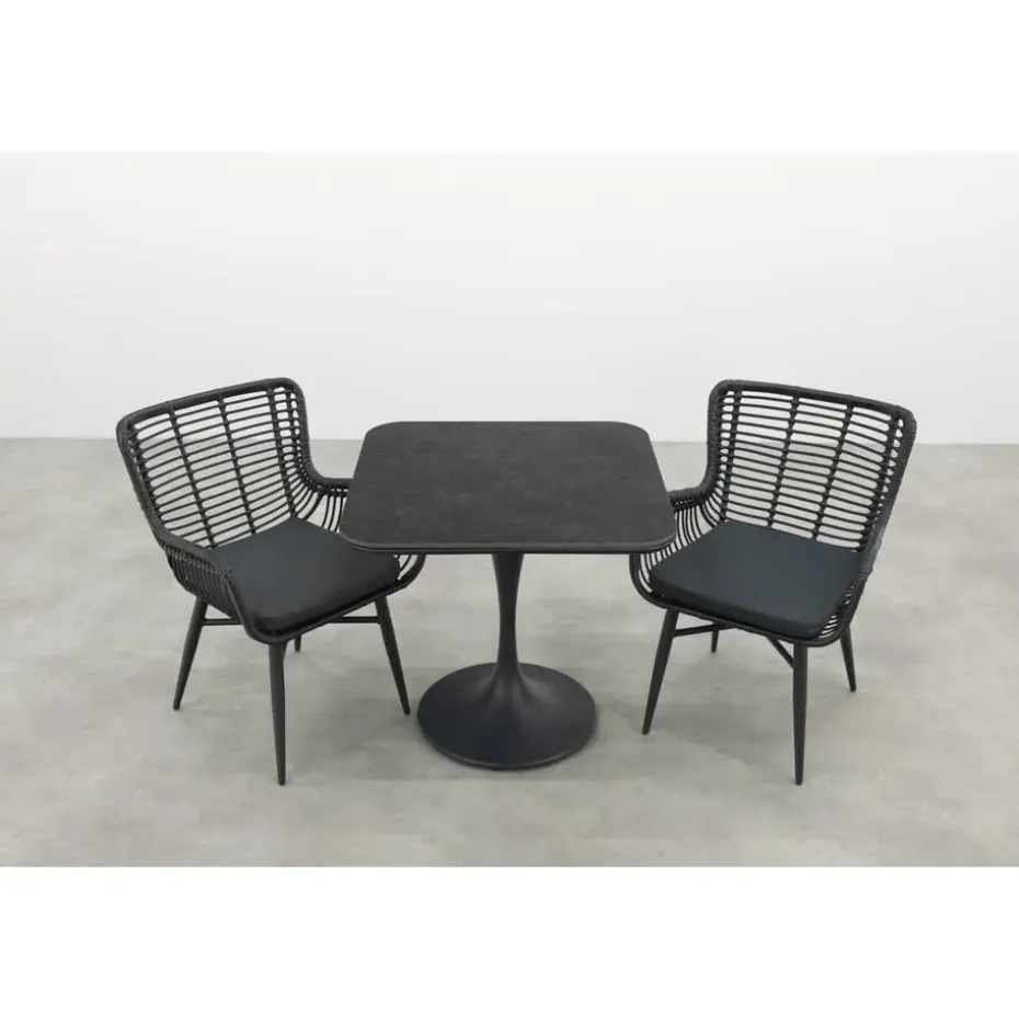 Jasmine/Toscara bistroset 80x80 cm. - Zwart/Keramiek