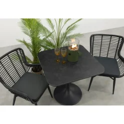 Jasmine/Toscara bistroset 80x80 cm. - Zwart/Keramiek