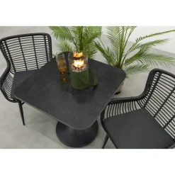 Jasmine/Toscara bistroset 80x80 cm. - Zwart/Keramiek