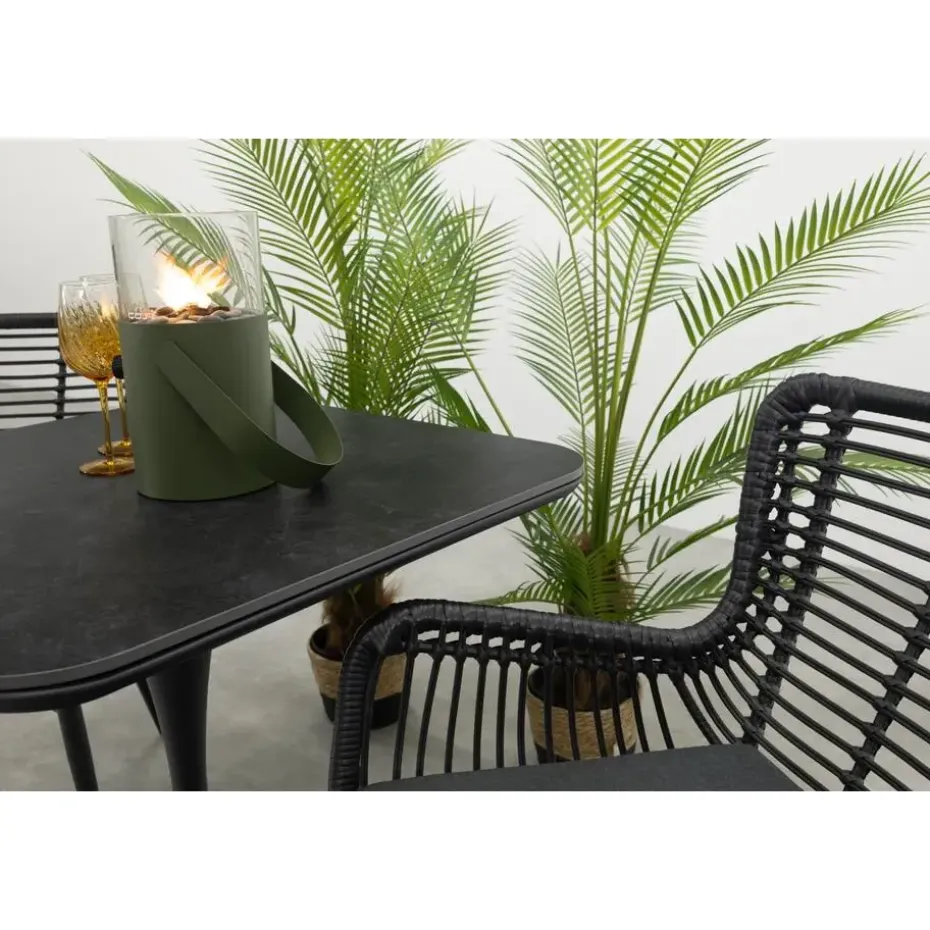 Jasmine/Toscara bistroset 80x80 cm. - Zwart/Keramiek