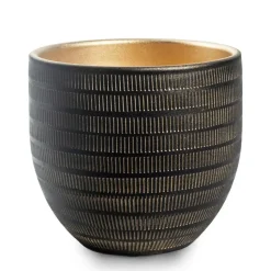 Jodeco Plantenpot/bloempot Beau - zwart/goud - keramiek - 24x22cm