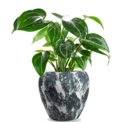 Jodeco Plantenpot/bloempot Marble - wit/zwart - keramiek - D29 x H26 cm