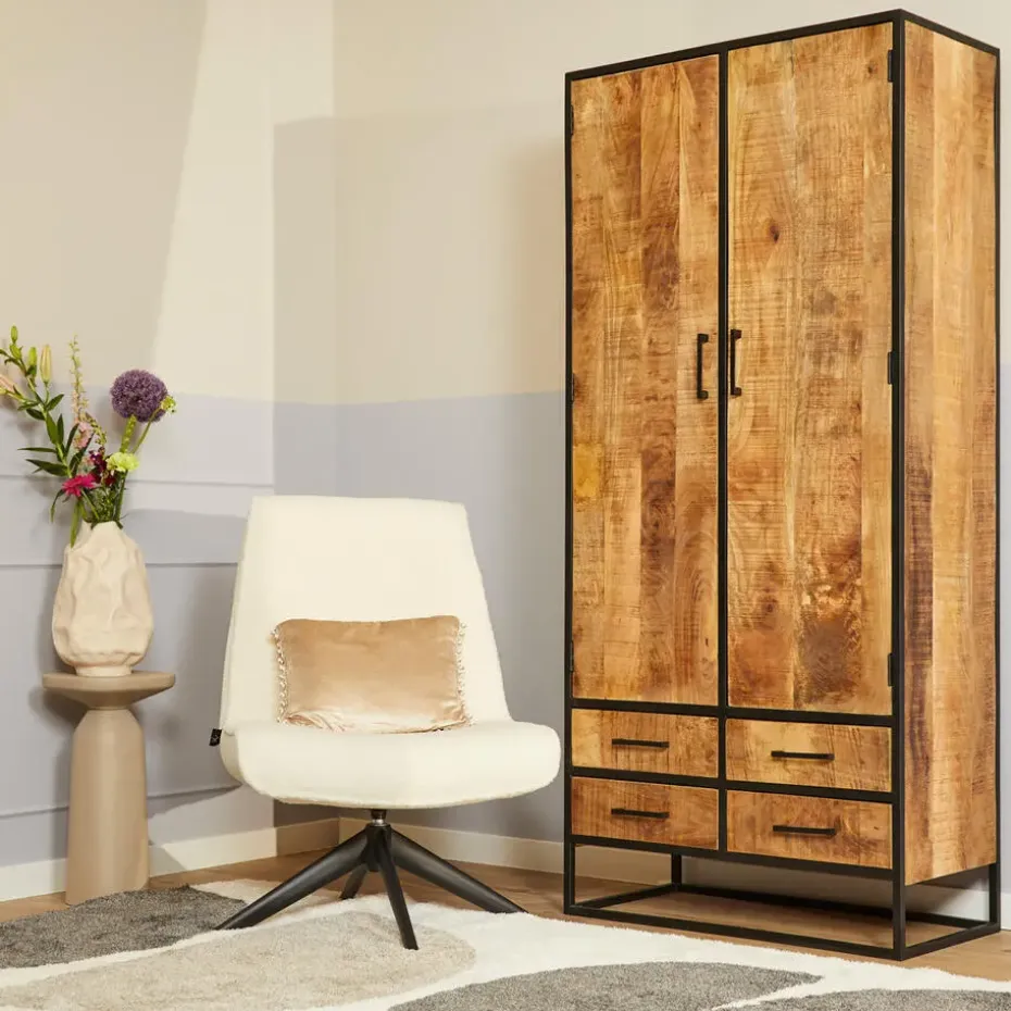 Kabinetkast Naturel Hout/Metaal - 90x45x200cm - Denver