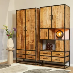 Kabinetkast Naturel Hout/Metaal - 90x45x200cm - Denver