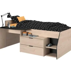 Kajuitbed Milky met bureau en lades - zwart/eik