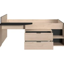 Kajuitbed Milky met bureau en lades - zwart/eik