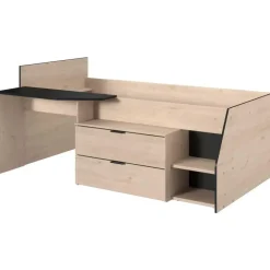 Kajuitbed Milky met bureau en lades - zwart/eik