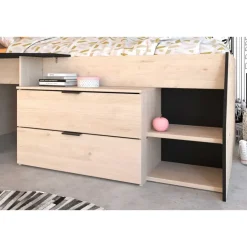 Kajuitbed Milky met bureau en lades - zwart/eik