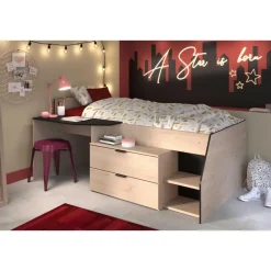 Kajuitbed Milky met bureau en lades - zwart/eik