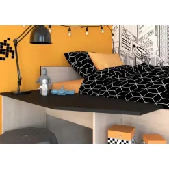 Kajuitbed Milky met bureau en lades - zwart/eik