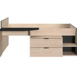 Kajuitbed Milky met bureau en lades - zwart/eik