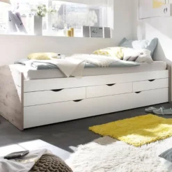 Kajuitbed Nasri 90x200 met bedlade - zandeik/wit