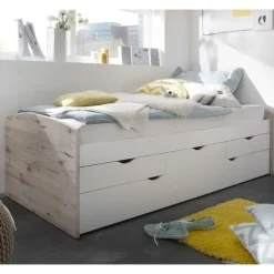Kajuitbed Nasri 90x200 met bedlade - zandeik/wit