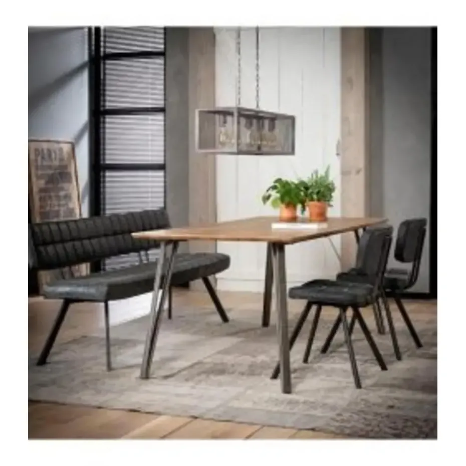 Kalfort Eetkamerbank Guillaume industriële zwart PU 180x54x83cm