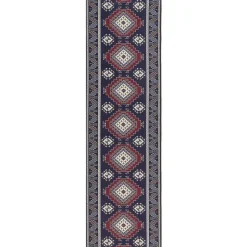 KANGAL - Loper tapijt - Blauw/Rood - 60 x 200 cm - Polyester