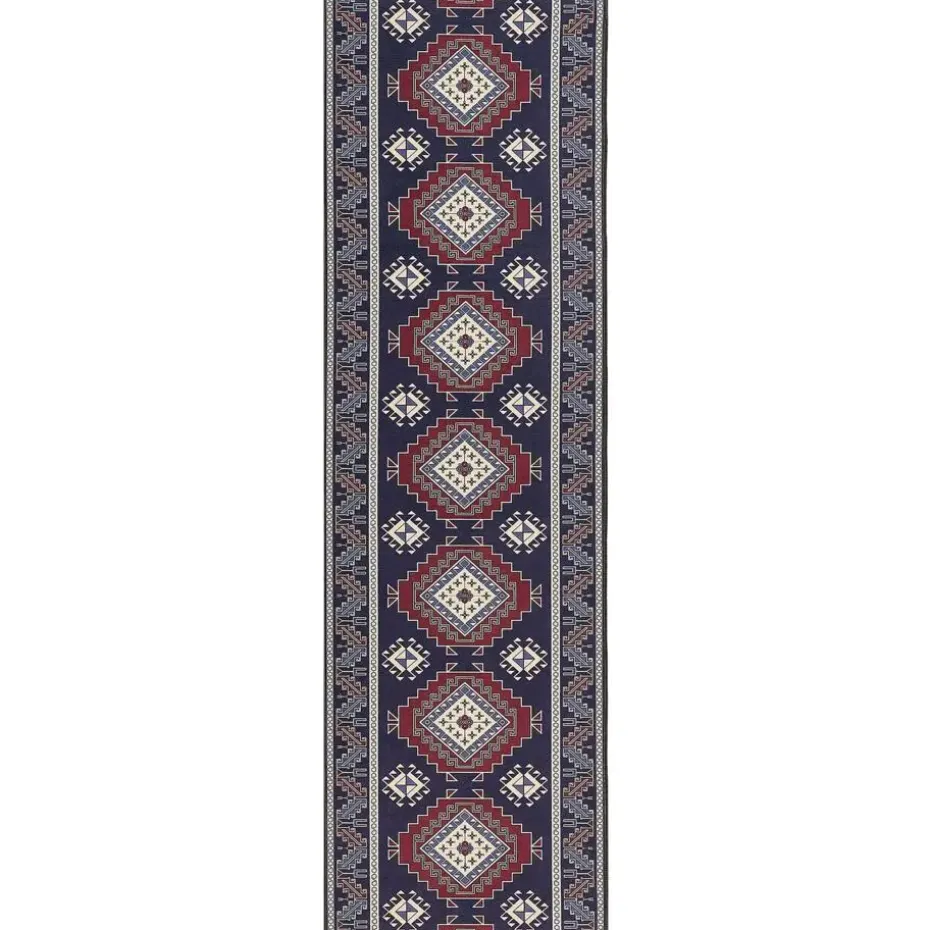 KANGAL - Loper tapijt - Blauw/Rood - 60 x 200 cm - Polyester