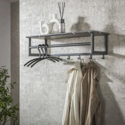 Kapstok - Zwart Metaal - 80x30x24cm - 6-Haken - Roede