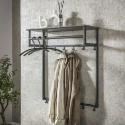 Kapstok - Zwart Metaal - 80x30x24cm - 12-Haken - Roede