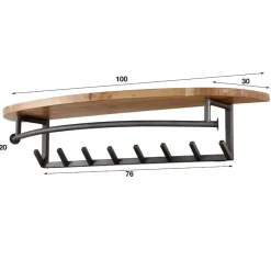 Kapstok Acaciahout - 8-Haken - 100x30x20cm - Round
