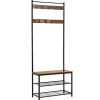 Kapstok met 9 Haken en Schoenenrek - 70x32x175cm - Zwart en Vintage bruin