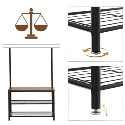 Kapstok met 9 Haken en Schoenenrek - 70x32x175cm - Zwart en Vintage bruin