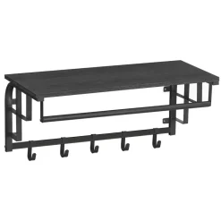 Kapstok met Plank - Hangende Wandkapstok - 66cm - Zwart