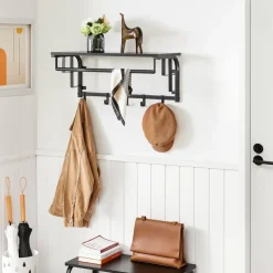 Kapstok met Plank - Hangende Wandkapstok - 66cm - Zwart