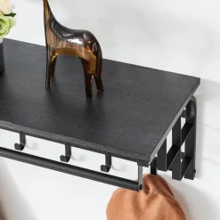 Kapstok met Plank - Hangende Wandkapstok - 66cm - Zwart