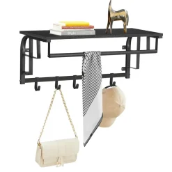 Kapstok met Plank - Hangende Wandkapstok - 66cm - Zwart