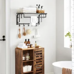 Kapstok met Plank - Hangende Wandkapstok - 66cm - Zwart