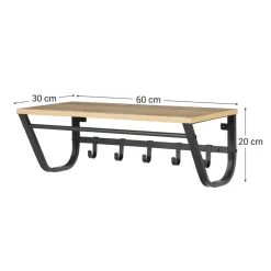 Kapstok voor de Muur - Wandkapstok met Haken in Lichte Eik Kleur - 60 cm Lang