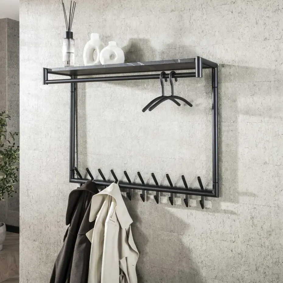 Kapstok Zwart Metaal - 20-Haaks - 100x27x80cm - Roede