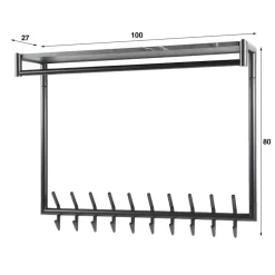 Kapstok Zwart Metaal - 20-Haaks - 100x27x80cm - Roede