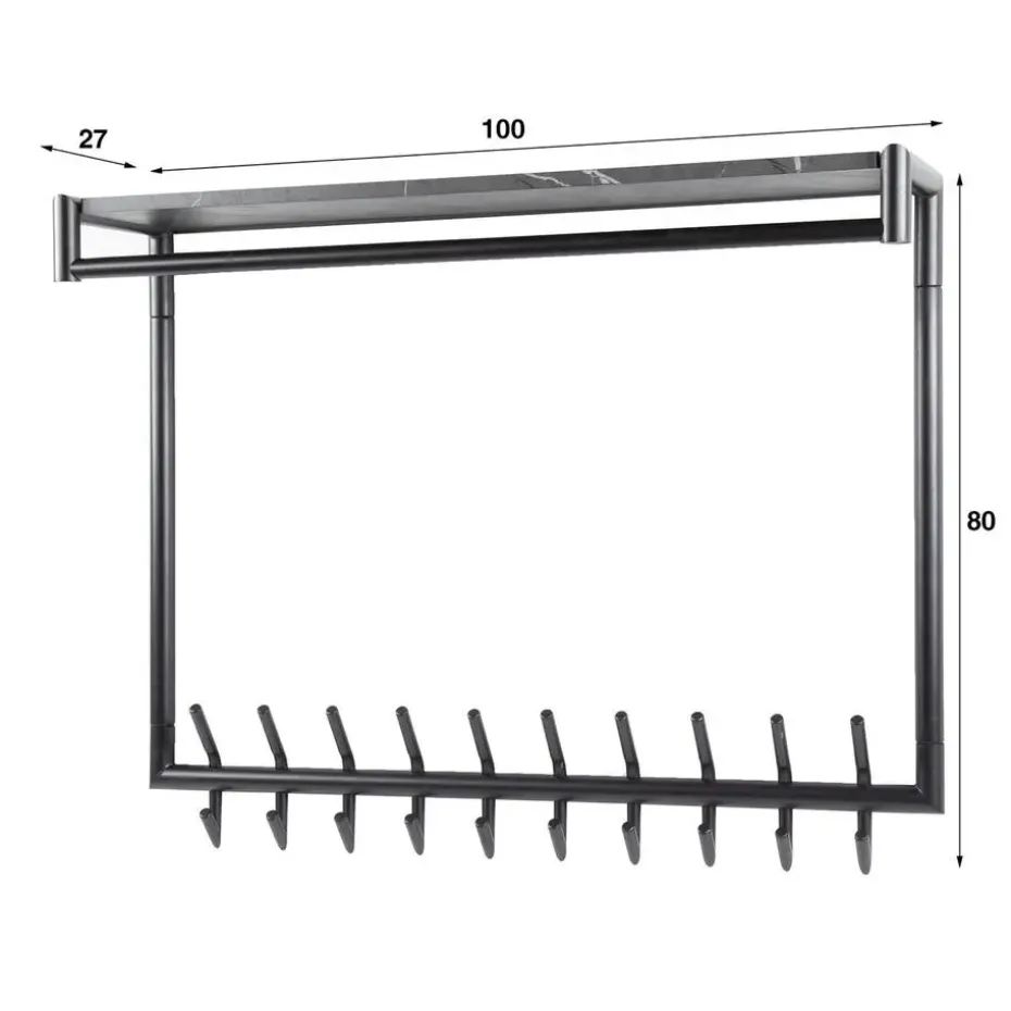 Kapstok Zwart Metaal - 20-Haaks - 100x27x80cm - Roede