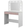 Kaptafel Holly met spiegel en verlichting 2 lades spaanplaat - wit/roze