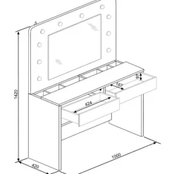 Kaptafel Holly met spiegel en verlichting 2 lades spaanplaat - wit/roze