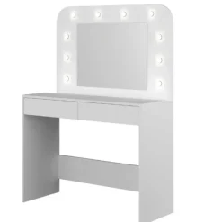 Kaptafel Holly met spiegel en verlichting 2 lades spaanplaat - wit