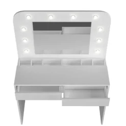 Kaptafel Holly met spiegel en verlichting 2 lades spaanplaat - wit