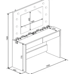 Kaptafel Holly met spiegel en verlichting 2 lades spaanplaat - wit