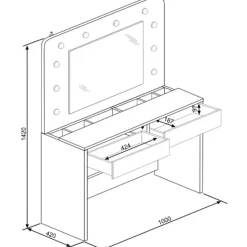 Kaptafel Holly met spiegel en verlichting 2 lades spaanplaat - wit