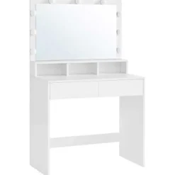 Kaptafel met 9 LED lampen, spiegel, 2 laden, 3 open vakken