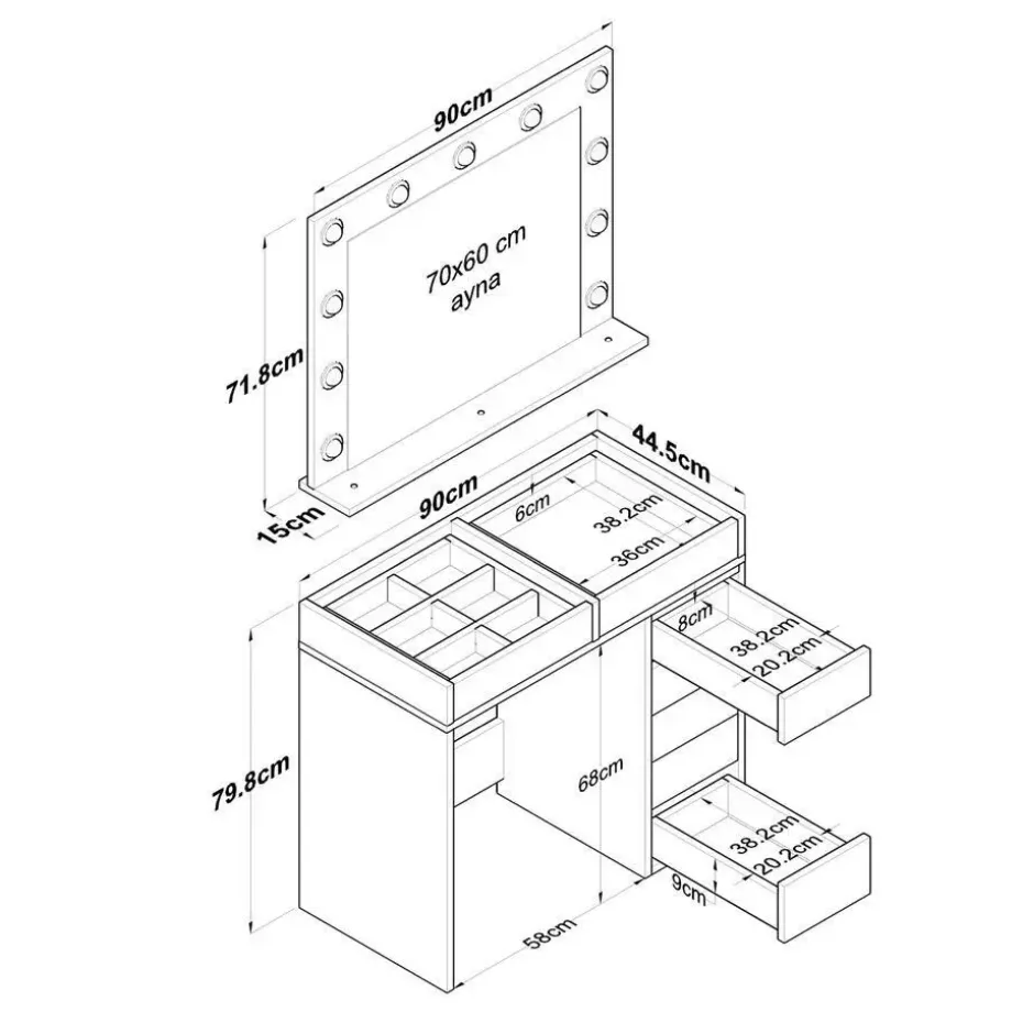 Kaptafel Wit/Glas - Incl. Spiegel - 90x44,5x79,8 - Beyas