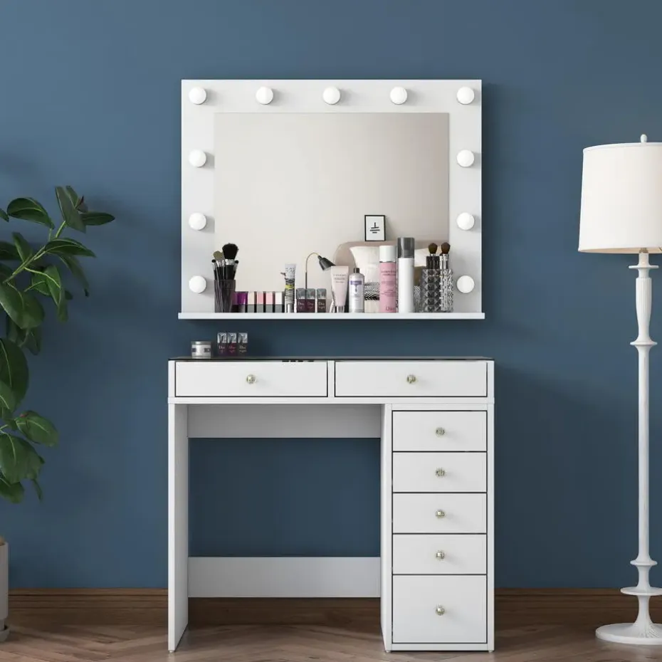 Kaptafel Wit/Glas - Incl. Spiegel - 90x44,5x79,8 - Beyas