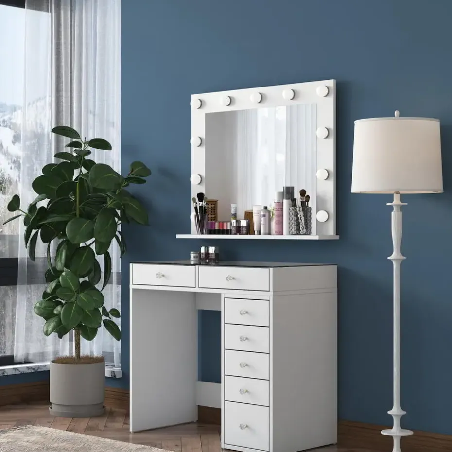 Kaptafel Wit/Glas - Incl. Spiegel - 90x44,5x79,8 - Beyas