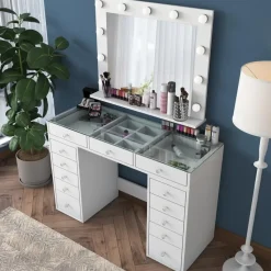 Kaptafel Wit/Glas - Incl. Spiegel - 120x44,5x79,8cm - Beyas