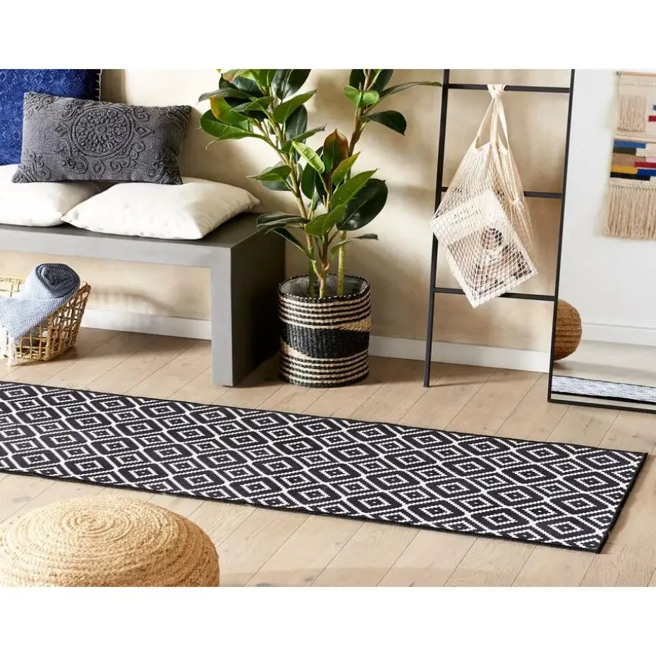 KARUNGAL - Loper - Zwart - 60 x 200 cm - Polyester