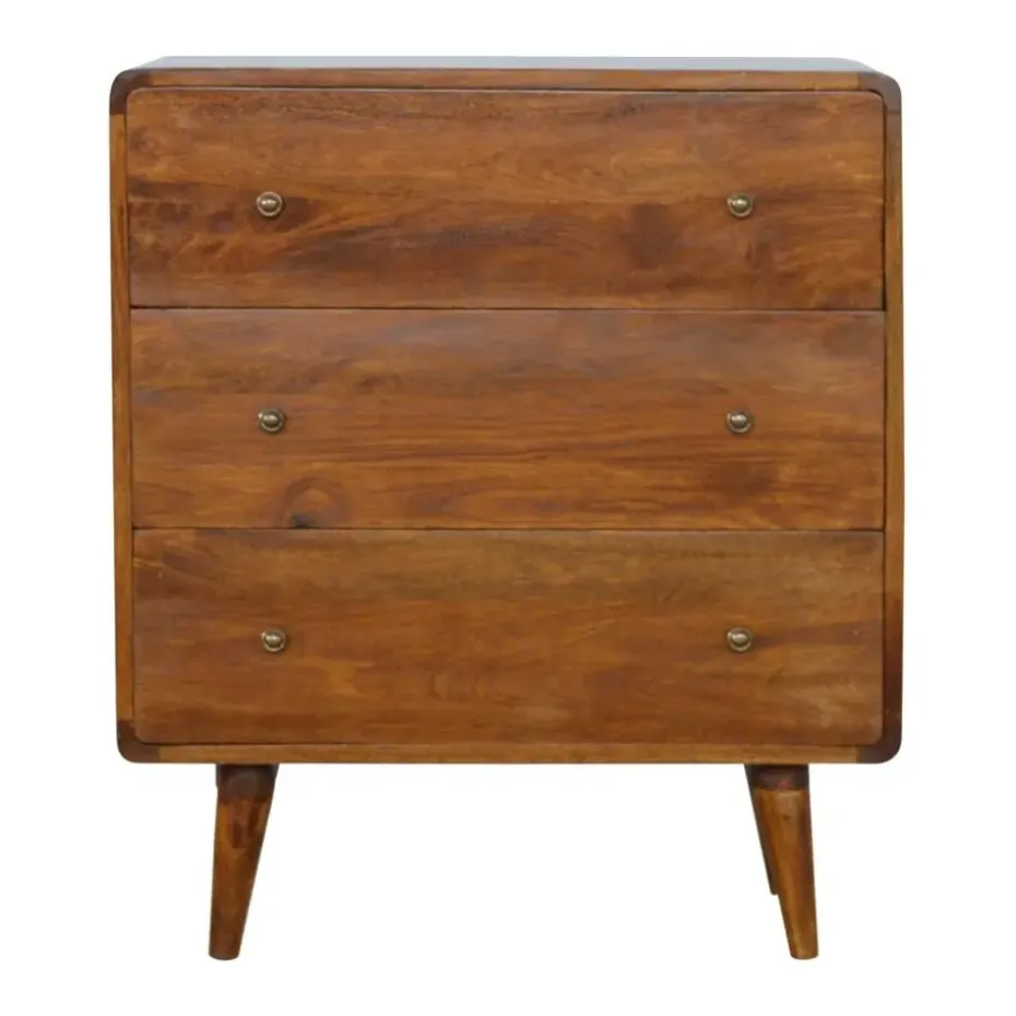 Kastanje Gebogen Ladekast met 3 Laden