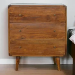 Kastanje Gebogen Ladekast met 3 Laden