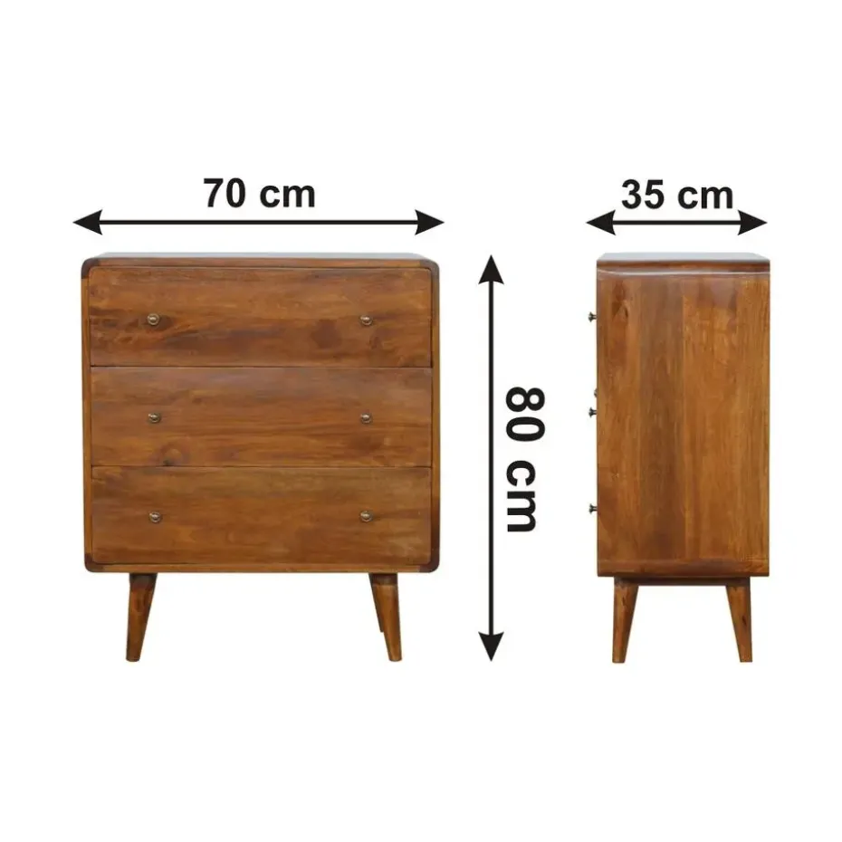 Kastanje Gebogen Ladekast met 3 Laden