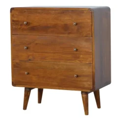 Kastanje Gebogen Ladekast met 3 Laden